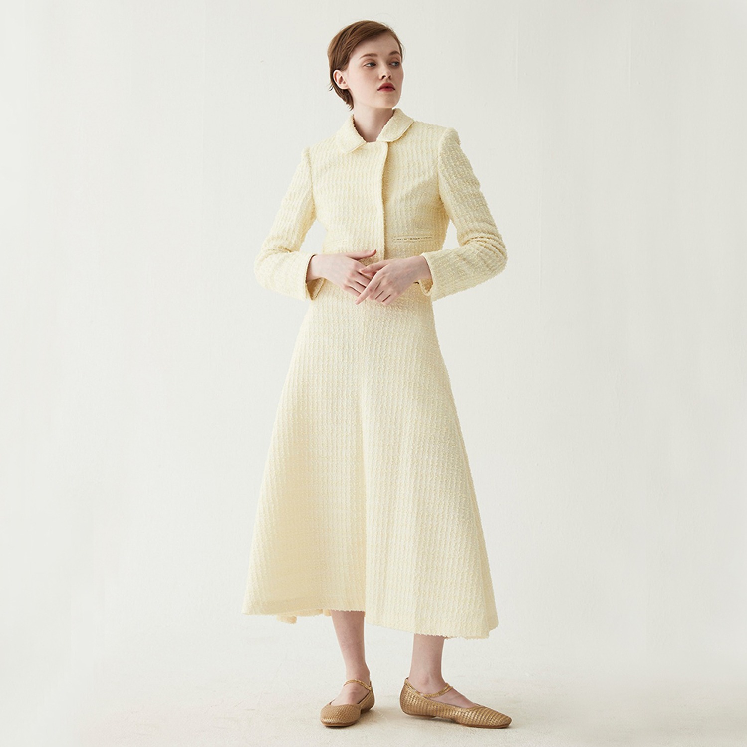 Tweed Long Flare Skirt - Baby Yellow