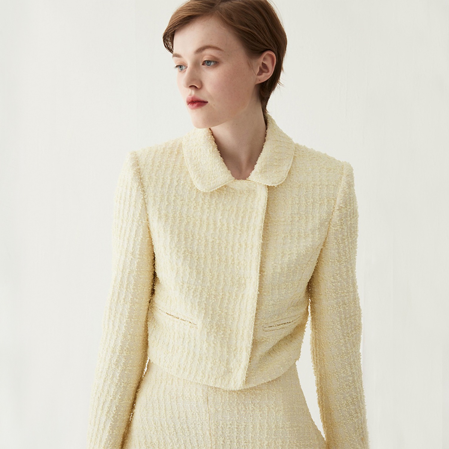Tweed Cropped Jacket - Baby yellow