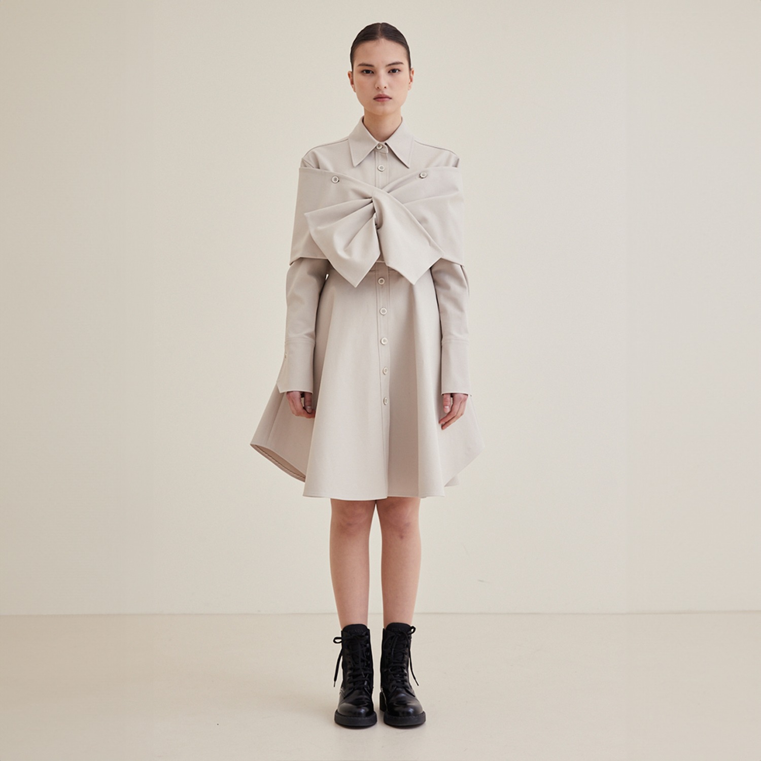 Shawl Detail  Midi Dress - Cool Gray
