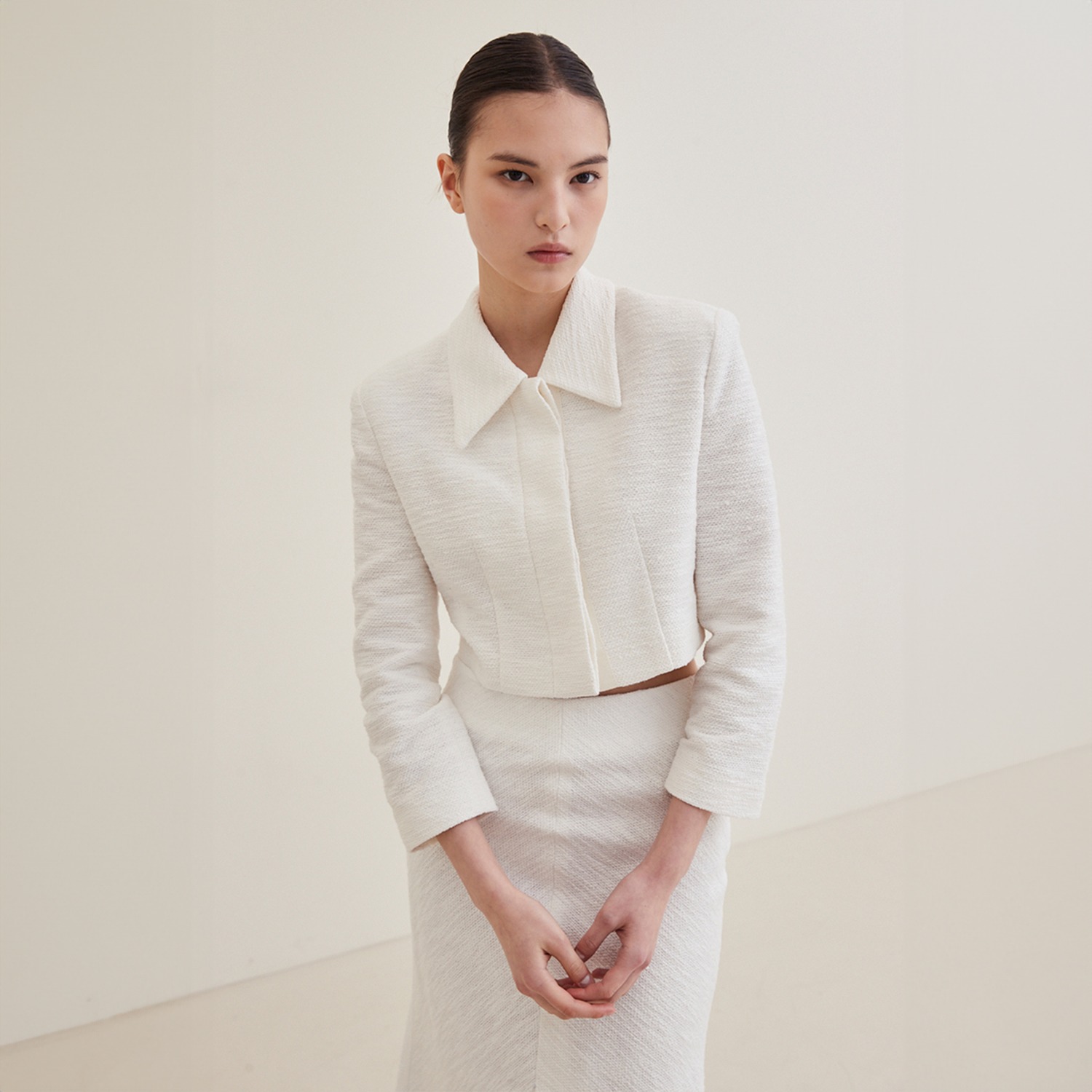 Tweed Cropped Tailored Jacket - White