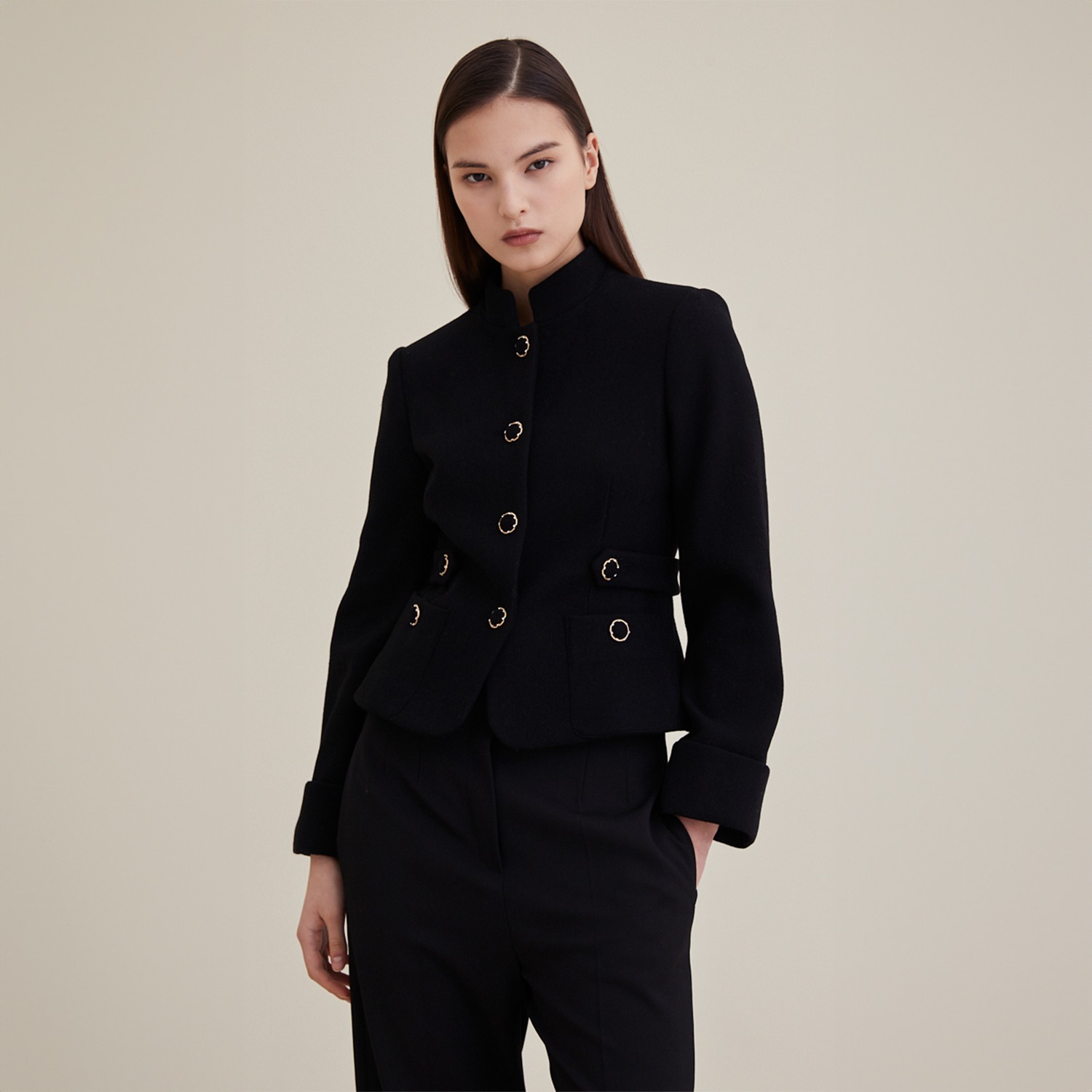 Long Sleeve Tweed Jacket - Black